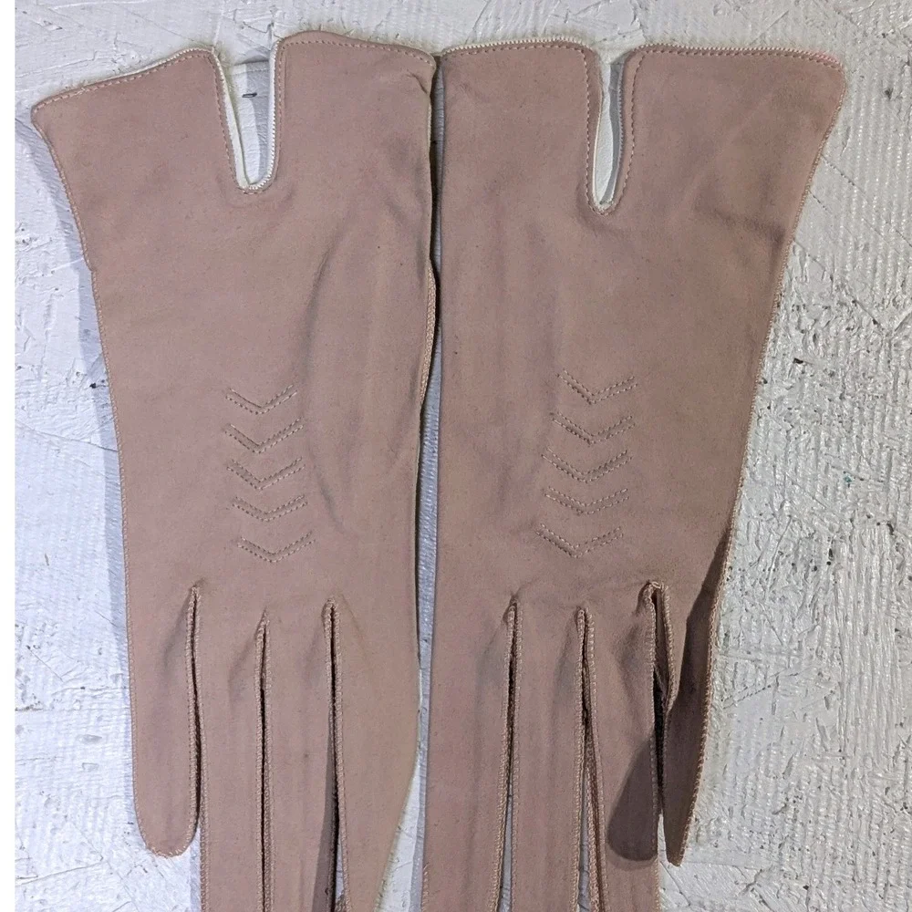Youngs‎ Bath Leather Gloves S Tan Chevron Split Cuff Vintage READ